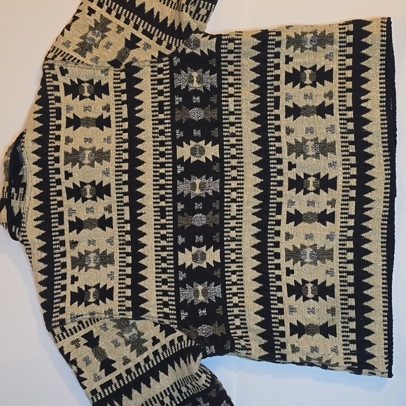 Jane Ashley Tapestry Aztec Southwest Print Cotton Black and Ivory Jacket Blazer - Picture 8 of 13